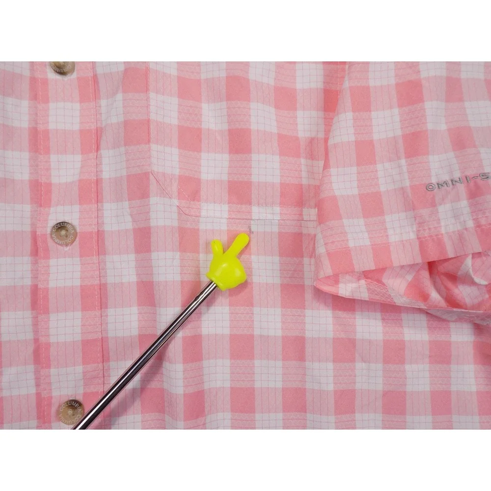 Columbia PFG Mens XL Pink Gingham Short Sleeve Fishing Shirt Omni-Shade FM1039 - Picture 6 of 11